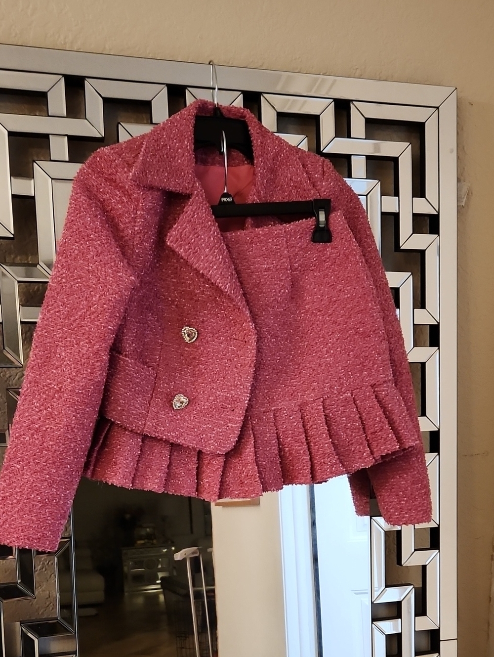 Barbie Style Pink Tweed Pleated Hem Jacket - Unknown Brand